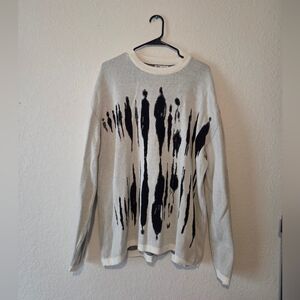 Mens Zara Gray Sweater with Black Knit Detail Of Shadowy Figures Size Large